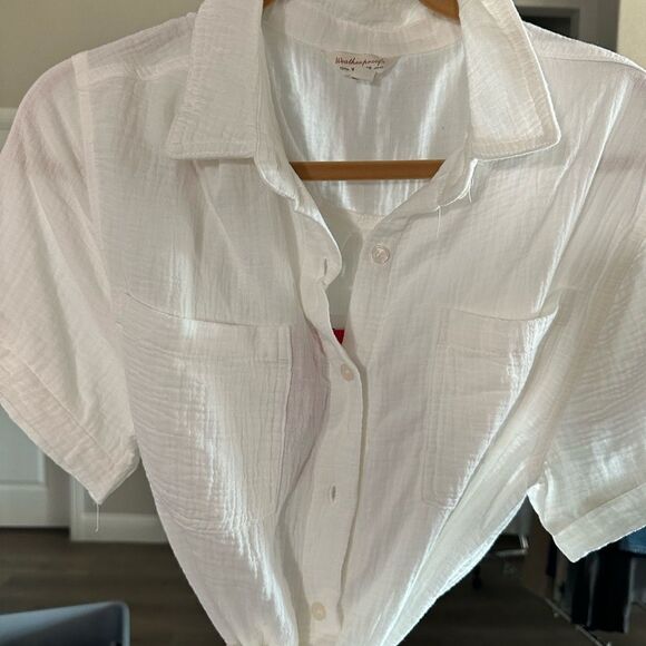 NWT Weatherproof Vintage Women’s White Short Sleeve Button Up Gauzy Dress Size M - Picture 3 of 10